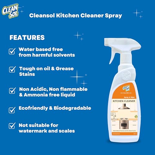 Cleansol Kitchen Cleaner Spray – Oil & Grease Stain Remover for Stove, Chimney, Countertops, Tiles & Sink | Non-Toxic, Non-Flammable Degreaser for Kitchen Surfaces – 500ml - Image 3