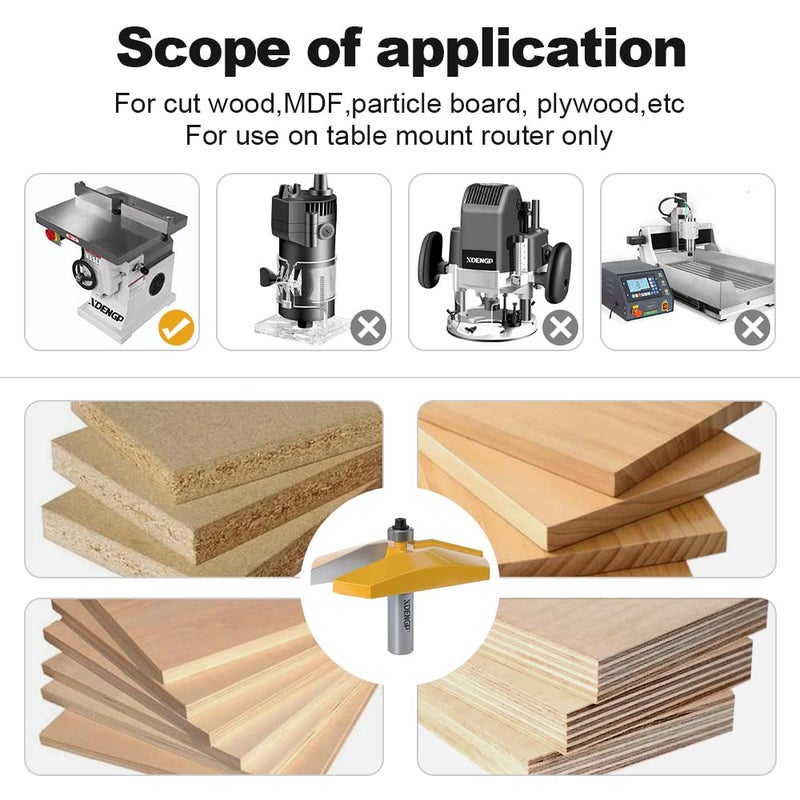 XDENGP Bevel Raised Panel Router Bits 1/2 Shank for Cabinet Door, 3-1/2-Inch Diameter, Shaker Raised Cabinet Door Making Frame Panel Design Router bits Use with Rail and Stile Moulding Router bit - Image 5