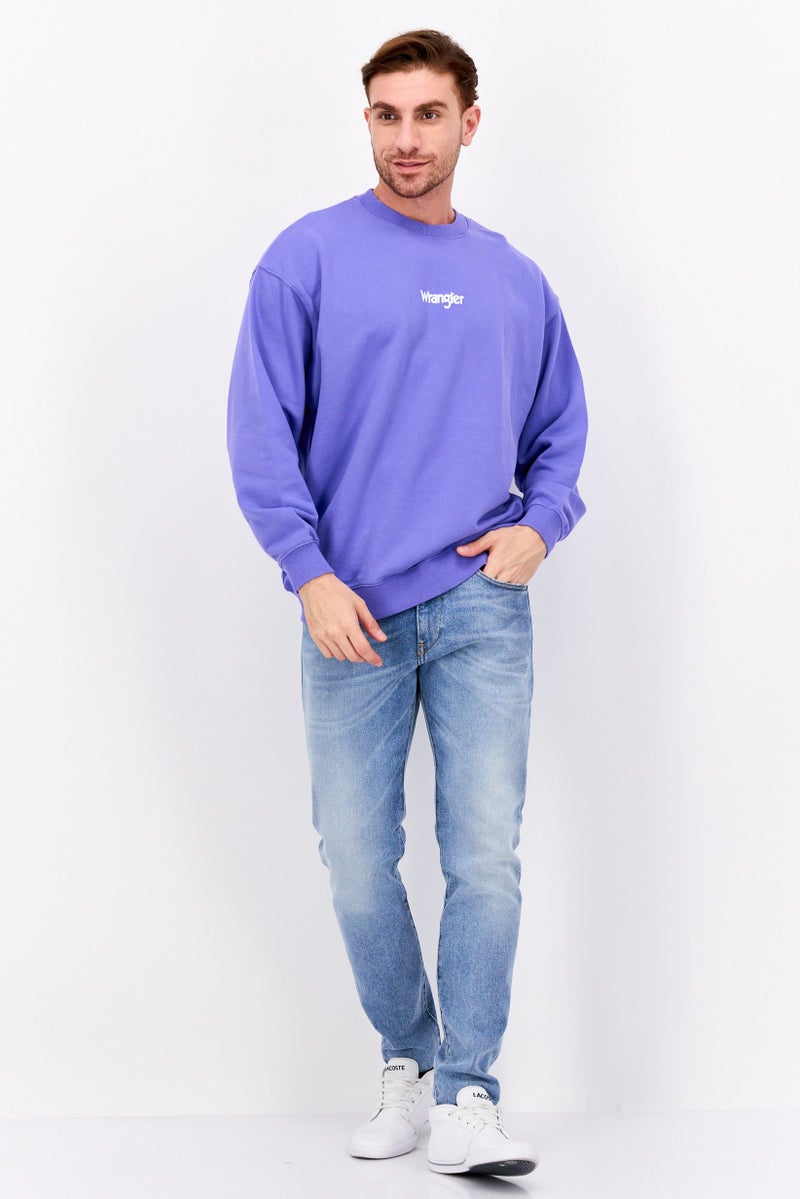 Wrangler Men Crew Neck Long Sleeve Brand Logo Sweatshirt, Purple  - Image 4