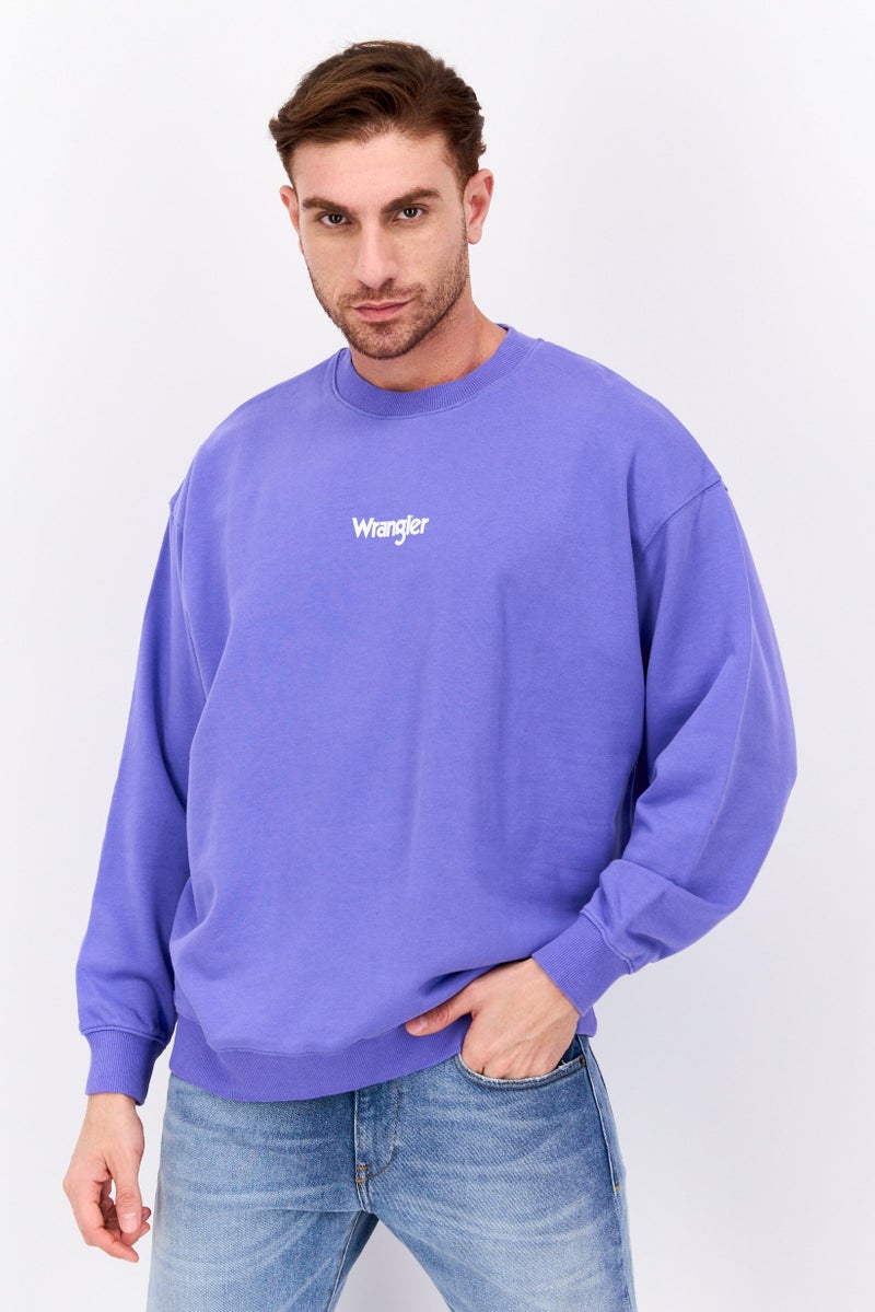 Wrangler Men Crew Neck Long Sleeve Brand Logo Sweatshirt, Purple  - Image 1
