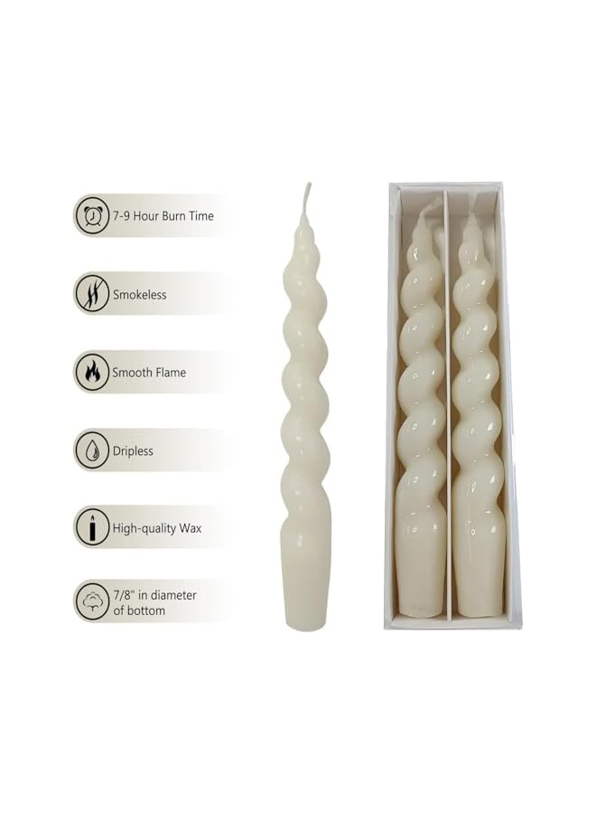 Green Tiger White Taper Candles, 2 Pack Handmade Dripless Taper Candles, Unscented Flameless Spiral Twisted Candles, Dinner Taper Candle for Home Decor, Weddings and Festive Seasons Holiday - Image 3