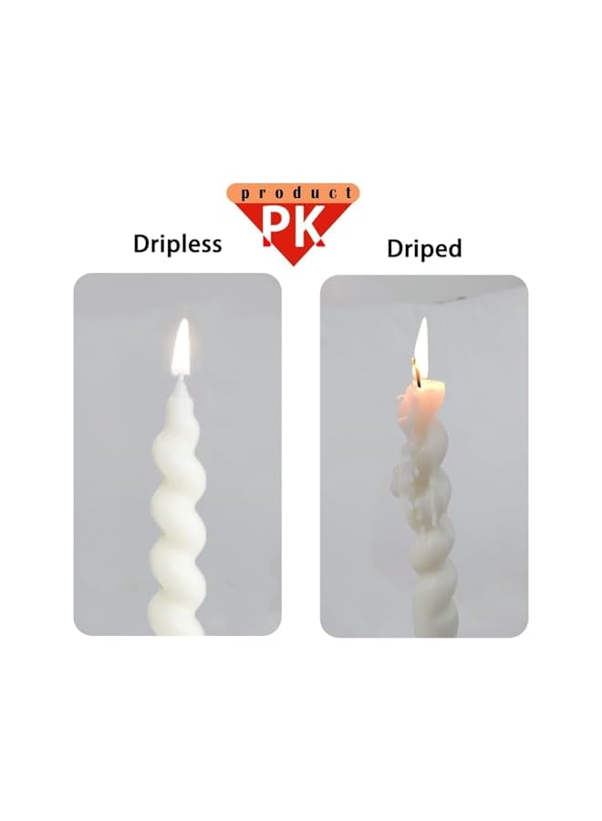 Green Tiger White Taper Candles, 2 Pack Handmade Dripless Taper Candles, Unscented Flameless Spiral Twisted Candles, Dinner Taper Candle for Home Decor, Weddings and Festive Seasons Holiday - Image 4