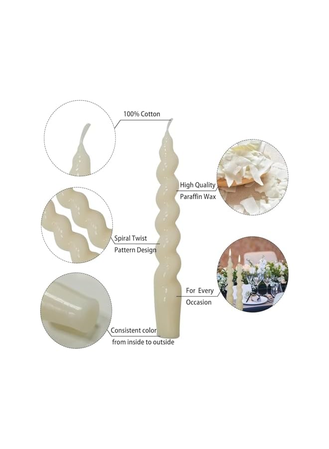 Green Tiger White Taper Candles, 2 Pack Handmade Dripless Taper Candles, Unscented Flameless Spiral Twisted Candles, Dinner Taper Candle for Home Decor, Weddings and Festive Seasons Holiday - Image 2