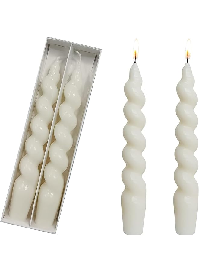 Green Tiger White Taper Candles, 2 Pack Handmade Dripless Taper Candles, Unscented Flameless Spiral Twisted Candles, Dinner Taper Candle for Home Decor, Weddings and Festive Seasons Holiday - Image 1