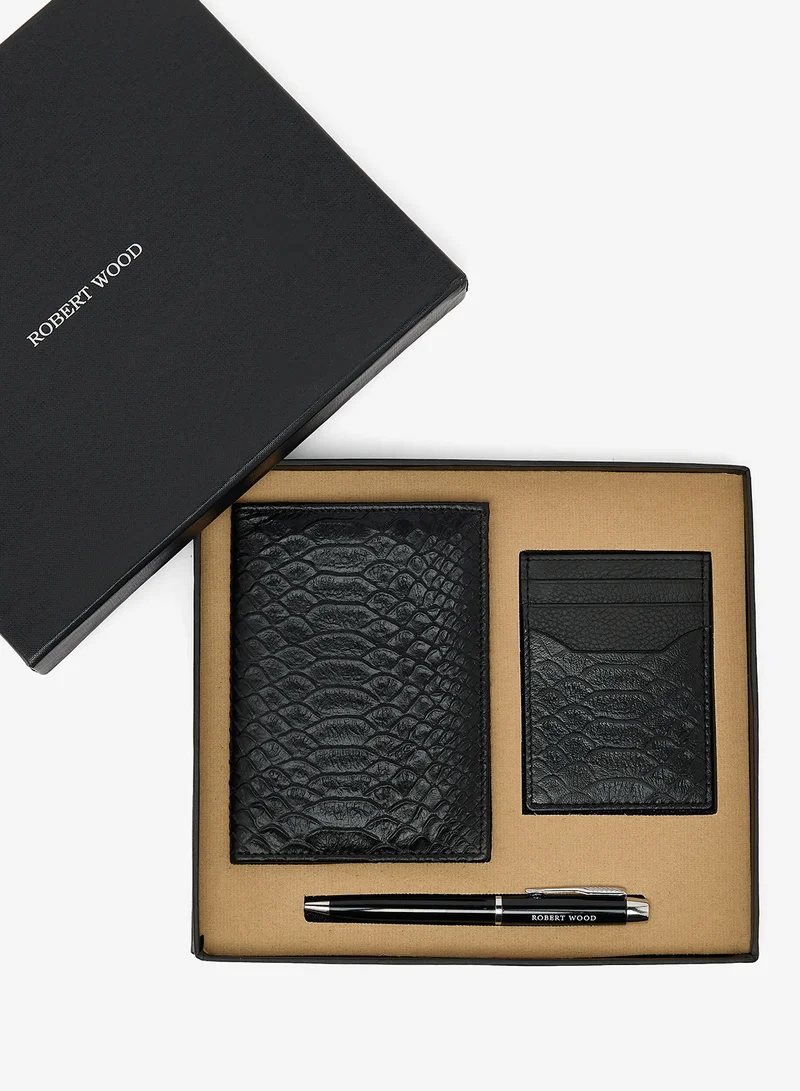 Robert Wood  Genuine leather passport holder, card holder and pen Gift Set for Men | Best Price UAE