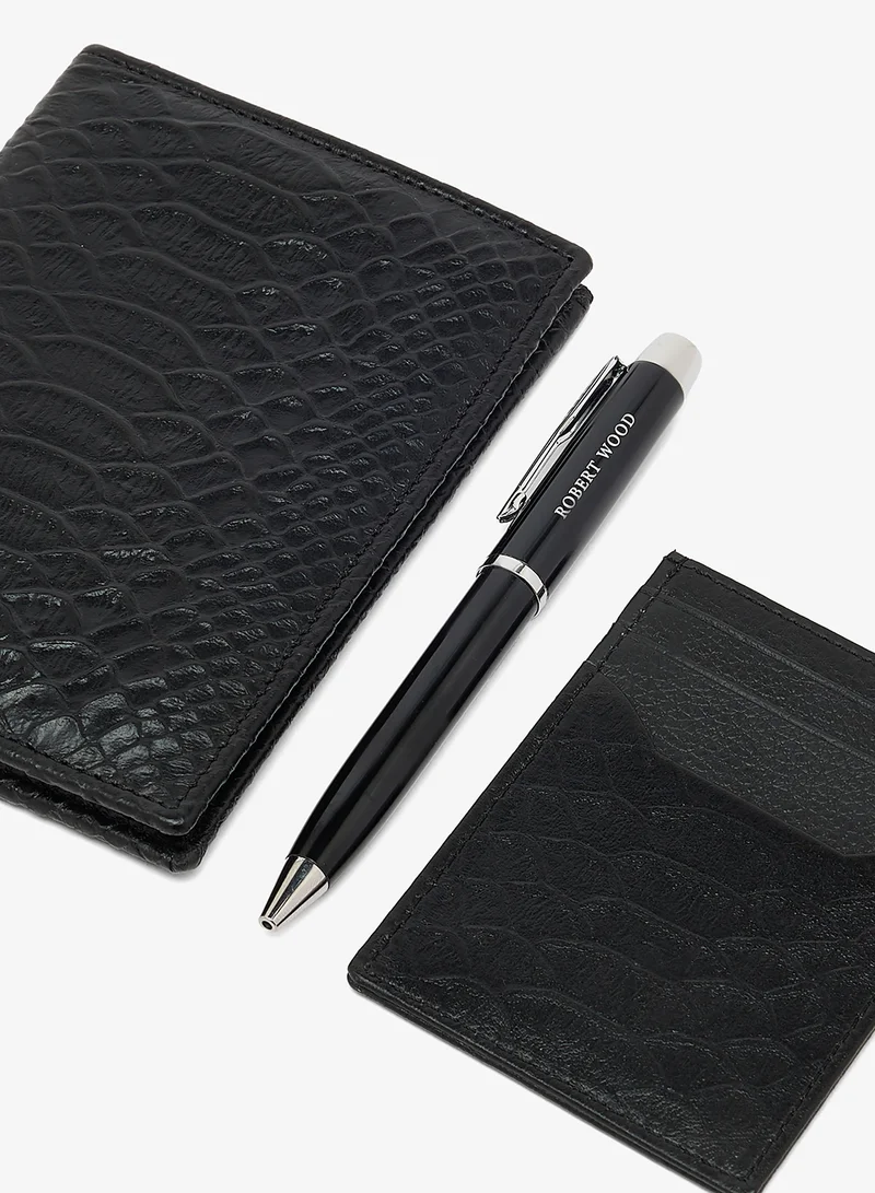 Robert Wood  Genuine leather passport holder, card holder and pen Gift Set for Men | Best Price UAE