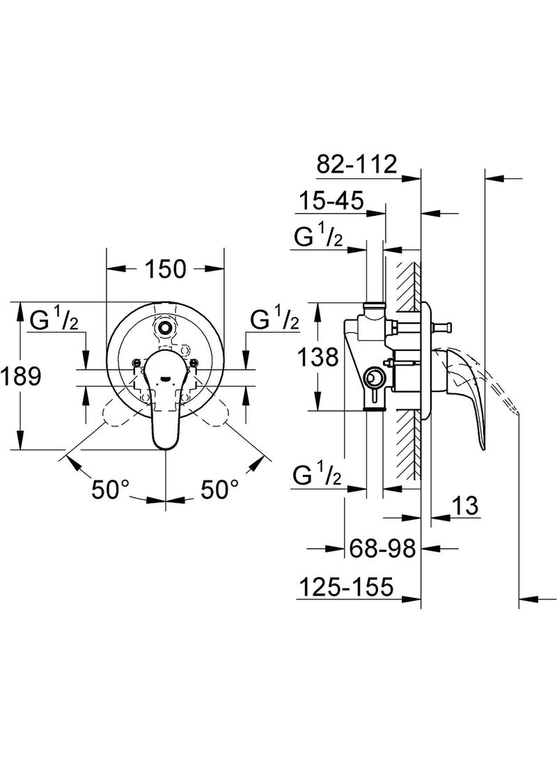 Grohe GROHE 19450002 Eurosmart Bath Trim Final Assembly Set Concealed Body Not Included Automatic ShowerBath Diverter and Quickfix  - Image 2