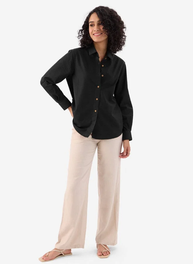 The Souled Store  The Souled Store Women Black Solid Cotton Regular Fit Shirt  | Best Price UAE
