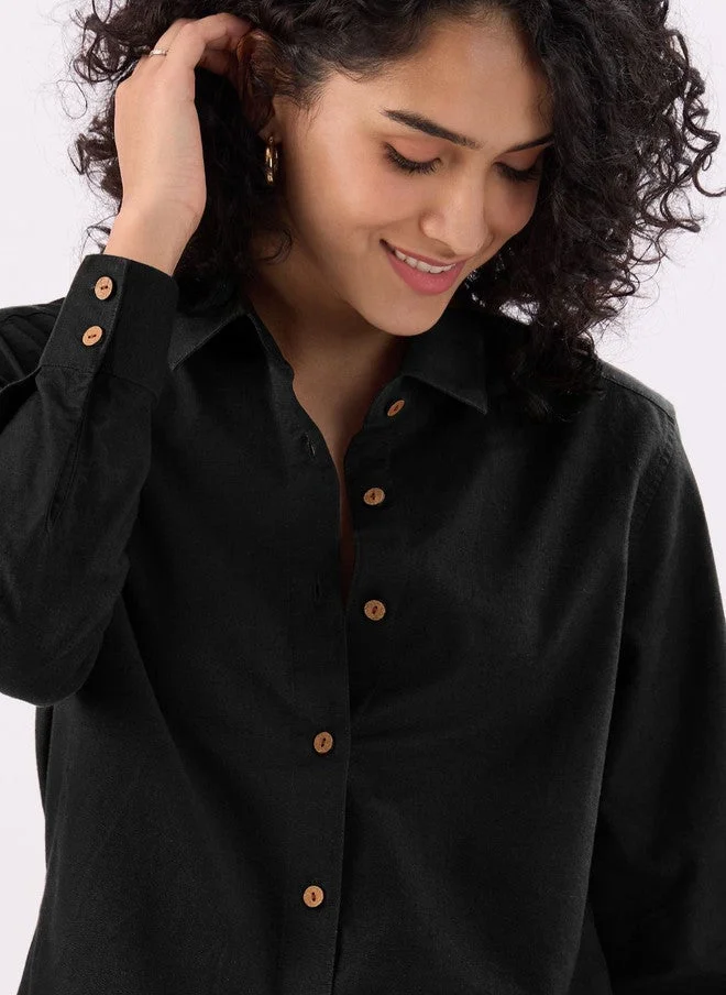 The Souled Store  The Souled Store Women Black Solid Cotton Regular Fit Shirt  | Best Price UAE