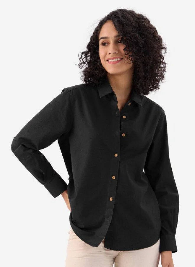 ذا سوليد ستور The Souled Store Women Black Solid Cotton Regular Fit Shirt