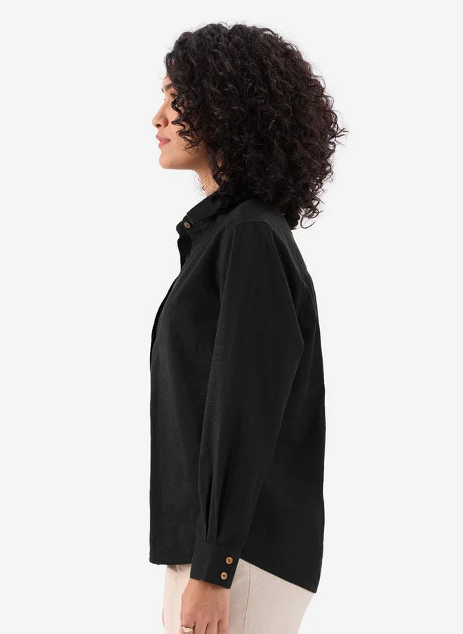 The Souled Store  The Souled Store Women Black Solid Cotton Regular Fit Shirt  | Best Price UAE