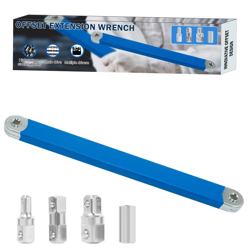 Zzyyldu Offset Extension Wrench,15 inch Impact Ready Extension Wrench Tool With 1/4", 3/8", And 1/2" Square Drive Adaptersï¼ŒZero Degree Ratchet Extension set - Image 1