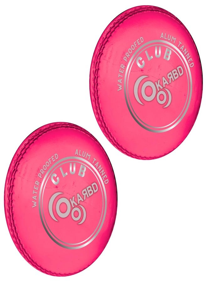 KARBD Cricket Ball Leather 4 Piece Professional Hand Stitching Seam Waterproof Coating Season Ball for Tournament Club Matches (50+ Overs, Club Pink, Combo Pack Set of 2) - Image 1