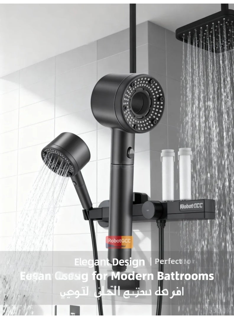 رأس دش محمول  مع فلتر – ضغط ماء عالي، 5 أوضاع رش، فلتر PP بالفحم، يقلل تساقط الشعر، يحمي البشرة، يشمل 2 فلتر إضافي - Image 3