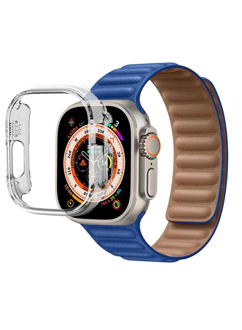 CATANES 2 Packs For Apple Watch Band 49mm Leather Link Strap Magnetic Loop Bracelet and Clear Cup Holder Blue  - Image 3