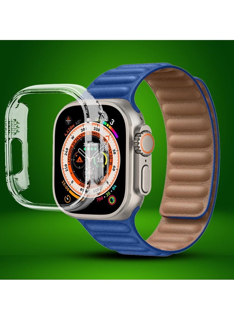 CATANES 2 Packs For Apple Watch Band 49mm Leather Link Strap Magnetic Loop Bracelet and Clear Cup Holder Blue  - Image 2