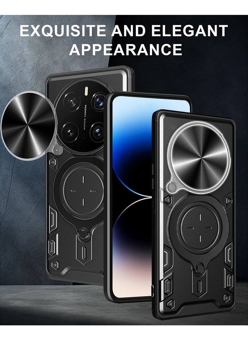 Case for Honor Magic 7 Pro with Sliding Camera Cover, Kickstand, PC+TPU Dual-Layer Back Cover,Black - Image 2