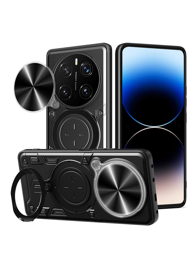Case for Honor Magic 7 Pro with Sliding Camera Cover, Kickstand, PC+TPU Dual-Layer Back Cover,Black - Image 1