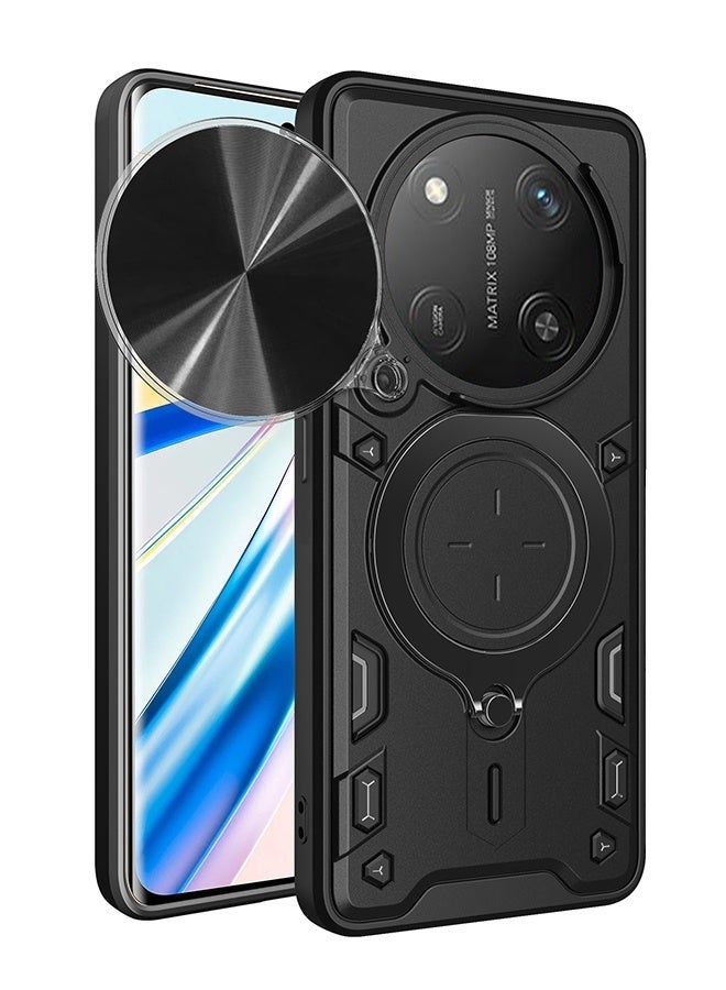 Case for Honor Magic 7 Pro with Sliding Camera Cover, Kickstand, PC+TPU Dual-Layer Back Cover,Black - Image 1