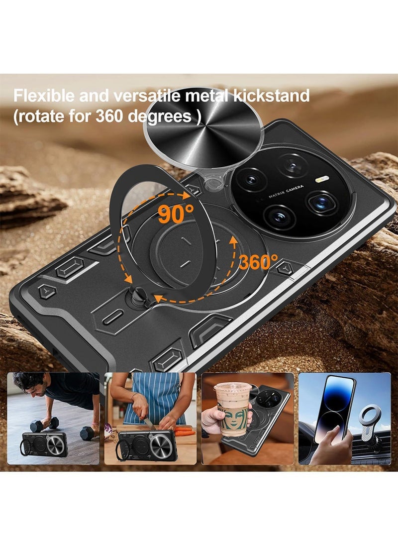 Case for Honor Magic 7 Pro with Sliding Camera Cover, Kickstand, PC+TPU Dual-Layer Back Cover,Black - Image 4