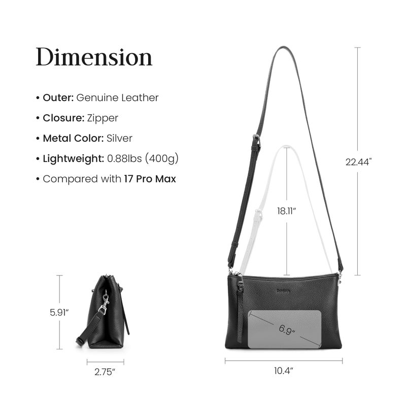 befen Black Genuine Leather Crossbody Purse for Women Small, Soft Leather Cross Body Bag with 6 RFID Blocking Designer for Everyday - Image 5