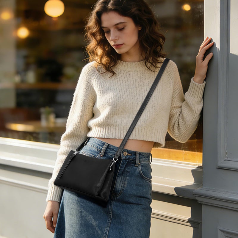 befen Black Genuine Leather Crossbody Purse for Women Small, Soft Leather Cross Body Bag with 6 RFID Blocking Designer for Everyday - Image 2