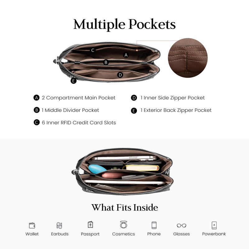 befen Black Genuine Leather Crossbody Purse for Women Small, Soft Leather Cross Body Bag with 6 RFID Blocking Designer for Everyday - Image 4