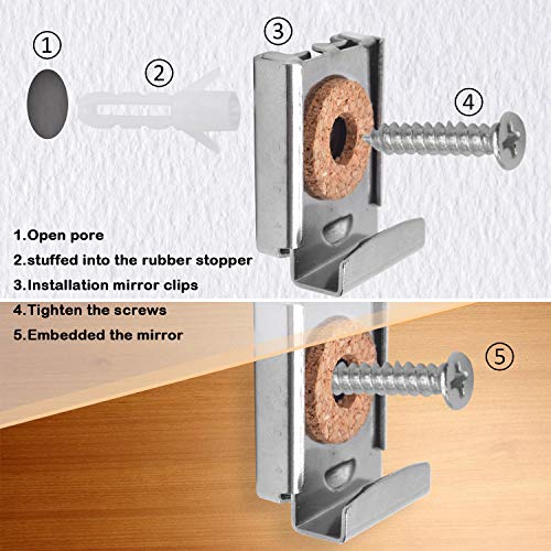 Aylifu Mirror Hanger Clips Set, 4Sets (16 Pieces) Unframed Mirror Mount Clips, Metal Spring Loaded Mirror Hanger Clips with Screws and Rawl Plugs - Image 2