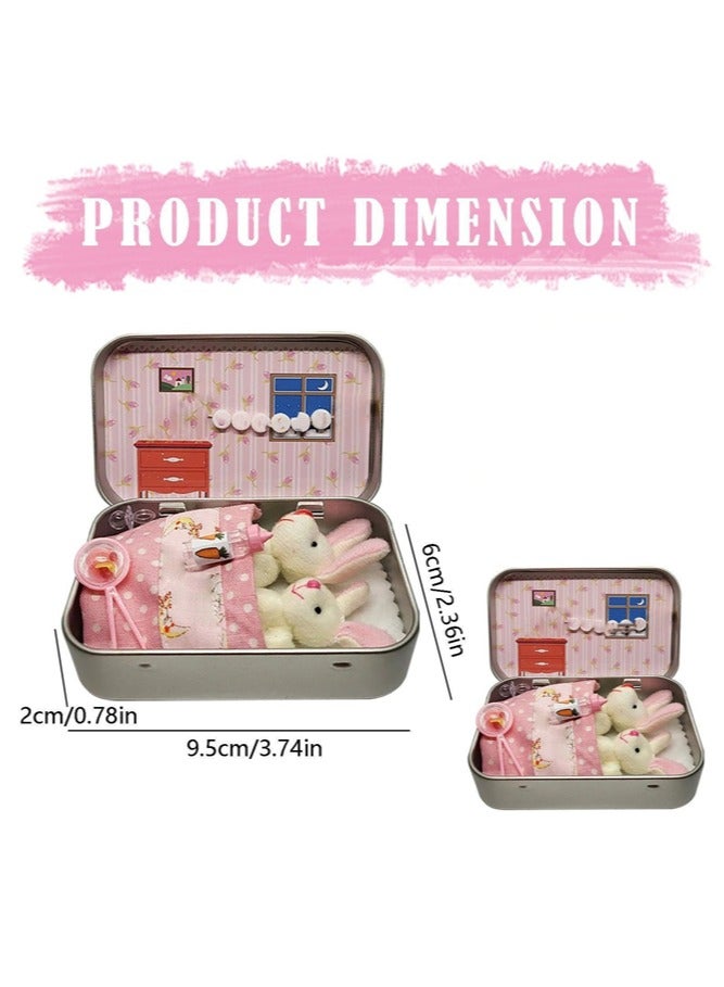 general Kids Plush Toy in Tin Box - Mini Rabbit Stuffed Animal Portable Storage Case Gift for Children - Image 3