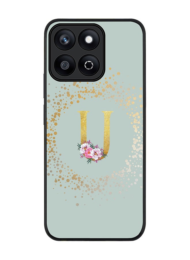 Stylizedd For Honor X7c 4G Case,Slim fit Camera Protection, Shockproof Thin Phone cover  - Custom Monogram Floral - U  (Light Grey ) - Image 1