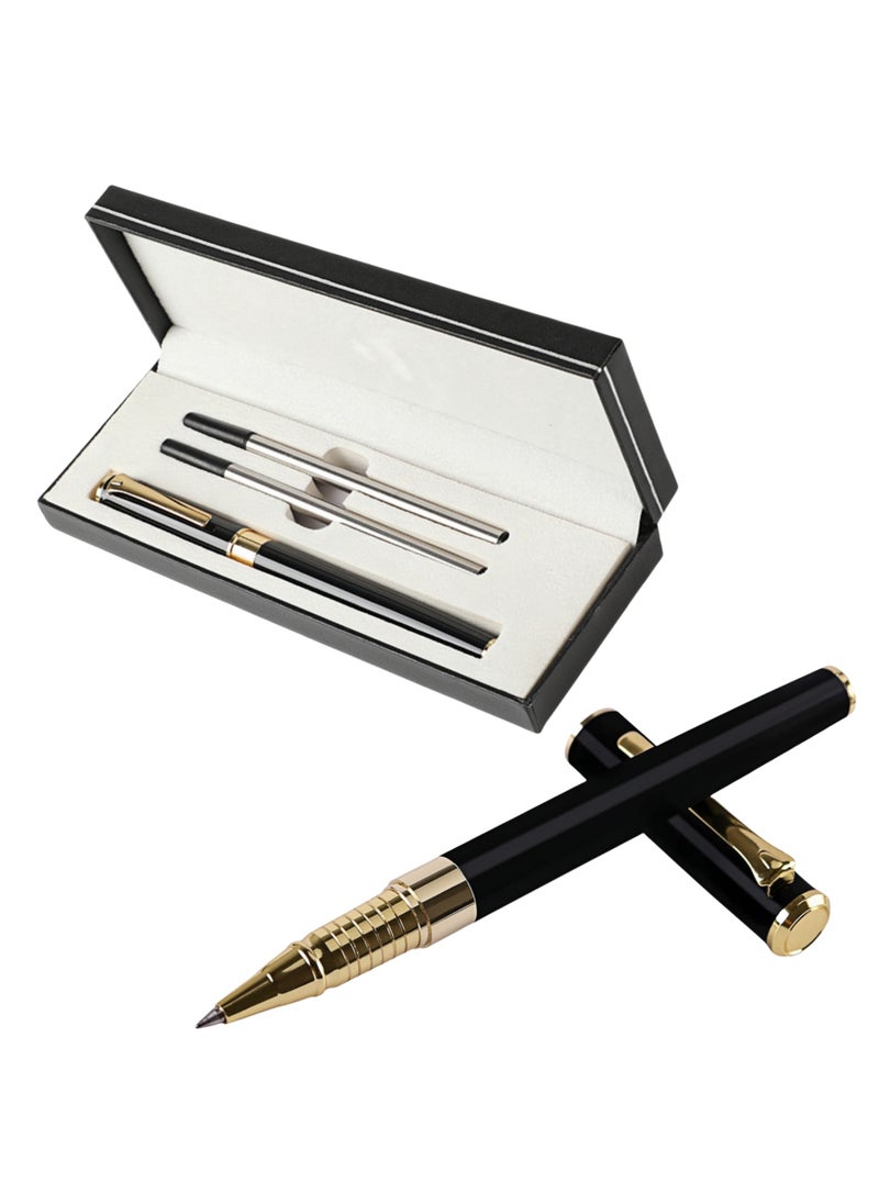 NOVOLAN NOVOLAN Signature Ballpoint Pen, Metal Writing Instrument with 0.5mm Fine Tip, Includes 2 Refills, Stainless Steel Barrel, Smooth Writing with Precision Steel Rollerball, Elegant Faceted Clip (black)  - Image 1