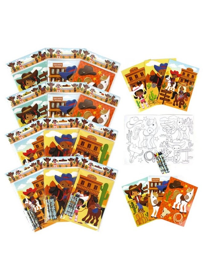 TINYMILLS Western Black Cowboys and Cowgirls Coloring Books for Kids with 12 Coloring Books and 48 Crayons Western Party Favors, Goody Bag Filler - Image 1