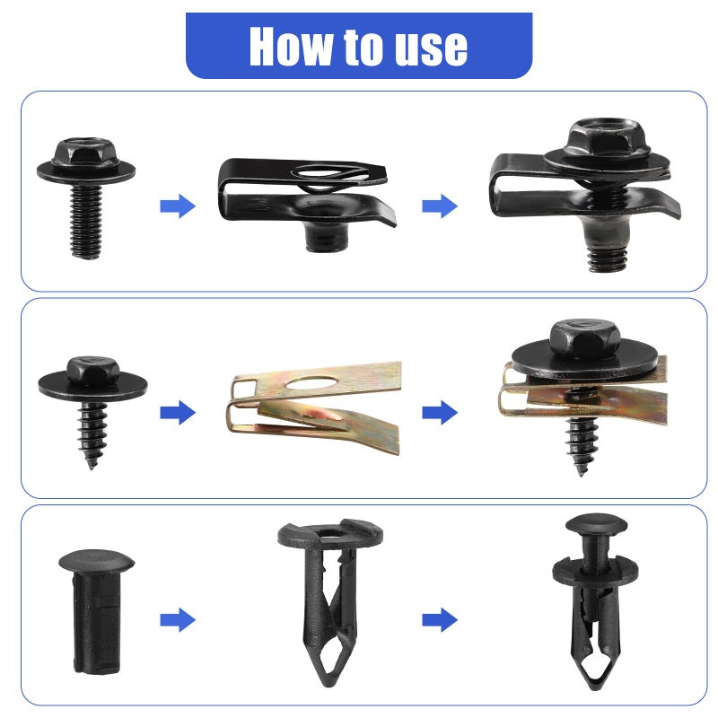 Uolor 100PCS Car Screws and Bolts, Undertray Screws,Auto Body Fender Screws,Car Clips Plastic Rivet Fasteners - Universal U-Nuts Kit Engine Under Cover Splash Shield Guard Body Bolts - Image 5