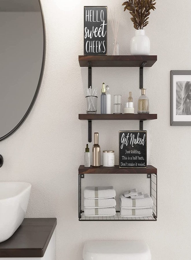Pigort Get Naked Funny Bathroom Signs - Farmhouse Decor Rules - Wooden Signs 5x6x1.8 INCH - Image 2