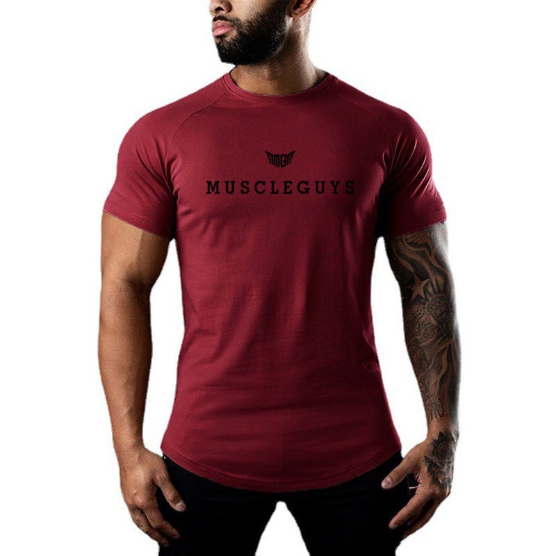 Muscle Men''s Fitness Short-sleeved and Men''s Tight T-shirt Cotton Elastic Summer Fitness Short-sleeved T-shirt Trendy - Image 1