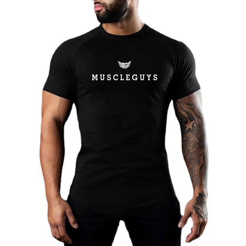 Muscle Men''s Fitness Short-sleeved and Men''s Tight T-shirt Cotton Elastic Summer Fitness Short-sleeved T-shirt Trendy - Image 4