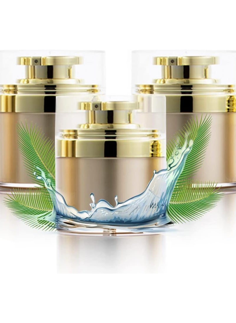 Excefore Golden Refillable Vacuum Pump Cream Jar Side Leaking 1.0 oz 30ml Empty Bottle Cosmetic Air Pump Jars Travel Containers Lotion Cream Dispenser for Creams Lotion Moisturizer, 3 Pack  - Image 1
