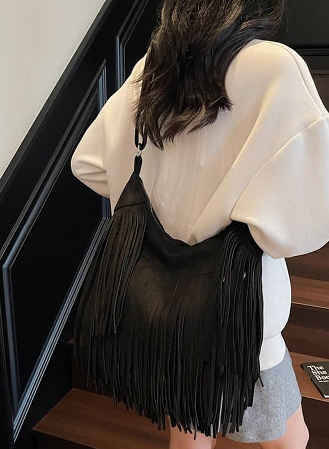 EMGILL Vintage Suede Fringe Purse for Women Western Cowgirl Crossbody Bag Hobo Bags Long Tassel Hippie Shoulder Handbag - Image 2