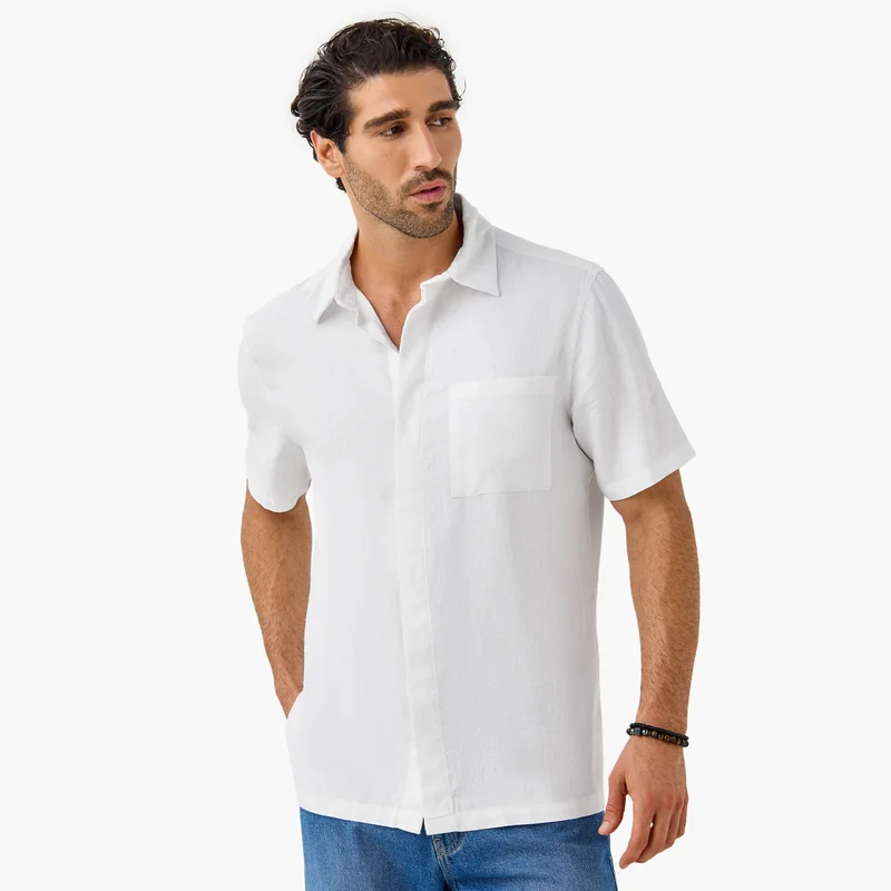 Splash FAV Regular Fit Linen Blend Collared Shirt with Chest Pocket