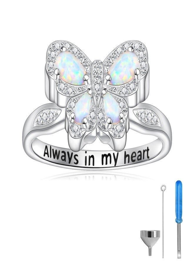 Sariel Opal Butterfly Urn Rings for Ashes of Loved Ones 925 Sterling Silver Cremation Keepake Rings Memorial Jewelry for Women (US 9) - Image 1
