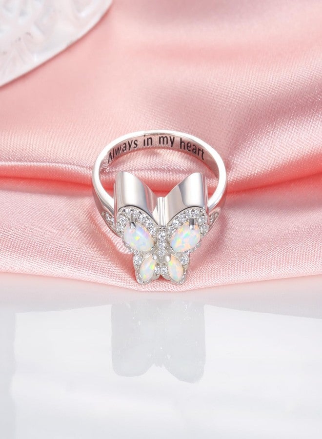 Sariel Opal Butterfly Urn Rings for Ashes of Loved Ones 925 Sterling Silver Cremation Keepake Rings Memorial Jewelry for Women (US 9) - Image 2