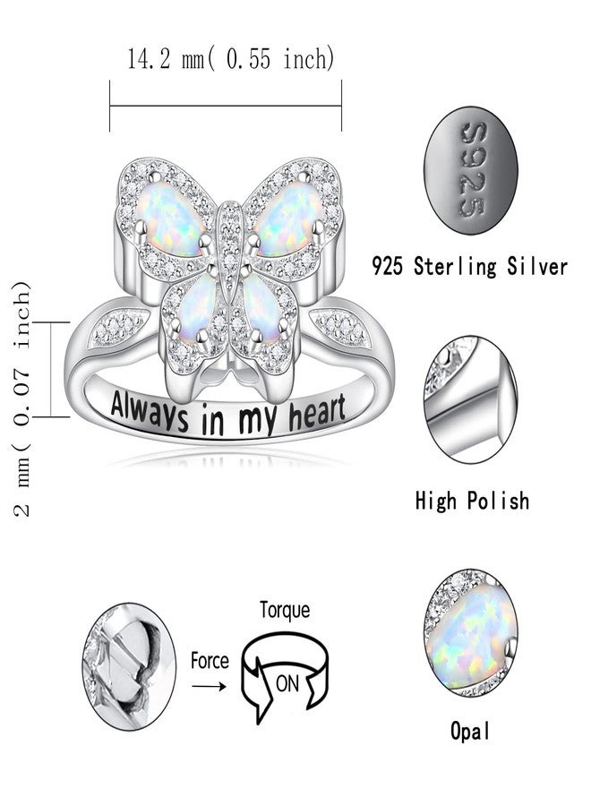 Sariel Opal Butterfly Urn Rings for Ashes of Loved Ones 925 Sterling Silver Cremation Keepake Rings Memorial Jewelry for Women (US 9) - Image 5