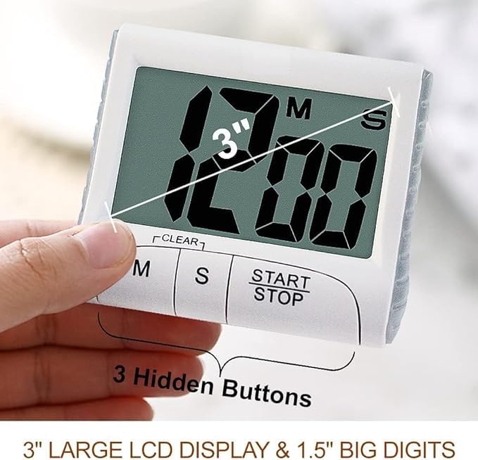 VIRZA TRADE Large Display Kitchen Timer - Digital Timer Magnetic Back Loud Alarm On A Rope- White Cooking Timers for Kitchen Teachers Students Games Kids Meetings - Sports Timer for Workouts Exercise - Image 2