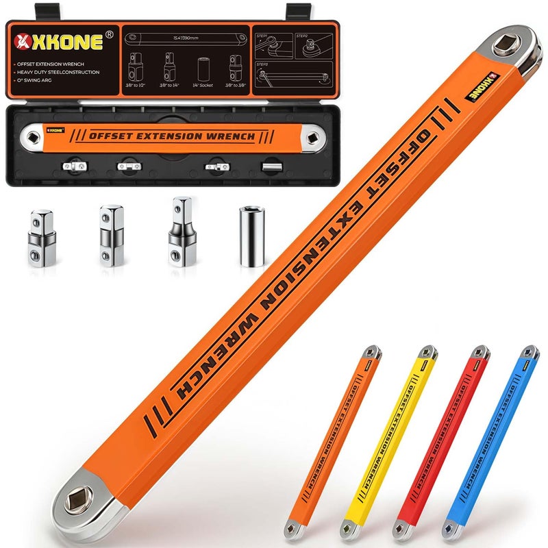 XKONE مجموعة مفاتيح تمديد XKONE، مفتاح دفع 3/8" مع محولات دفع مربعة 1/4"، 3/8"، 1/2" ومقبس 1/4" للأماكن الضيقة. - Image 1