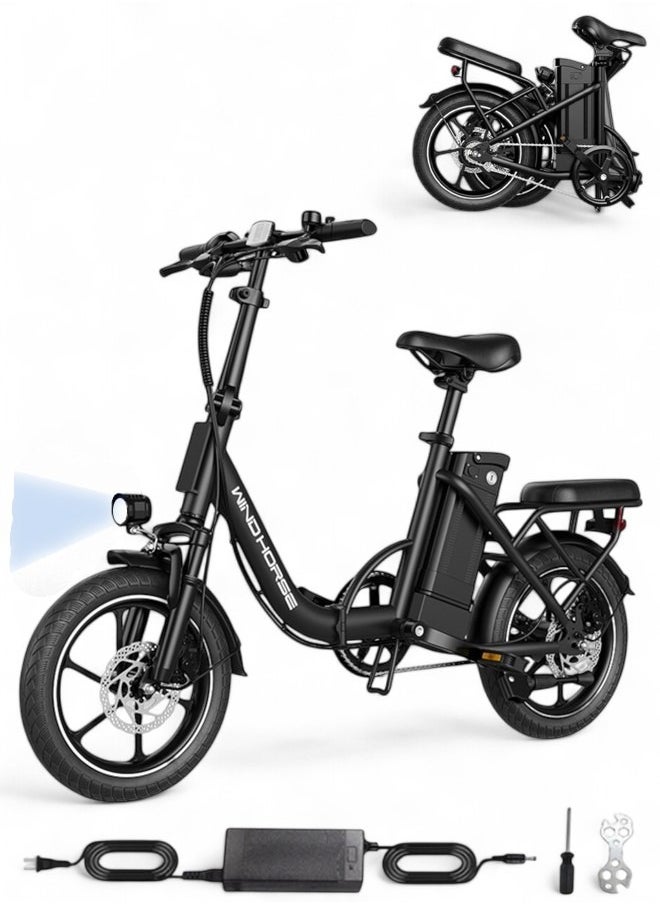 Wind Horse W2B Folding Electric Scooter with 350W High Speed Motor, 36V 8AH Battery, 40 KM/H Speed, 35 KM Range, Dual Disk Brakes, Carbon Alloy Frame, 16-Inch Tires, Front Suspension Fork, Portable Electric Scooter with Dual Seat  - Image 1