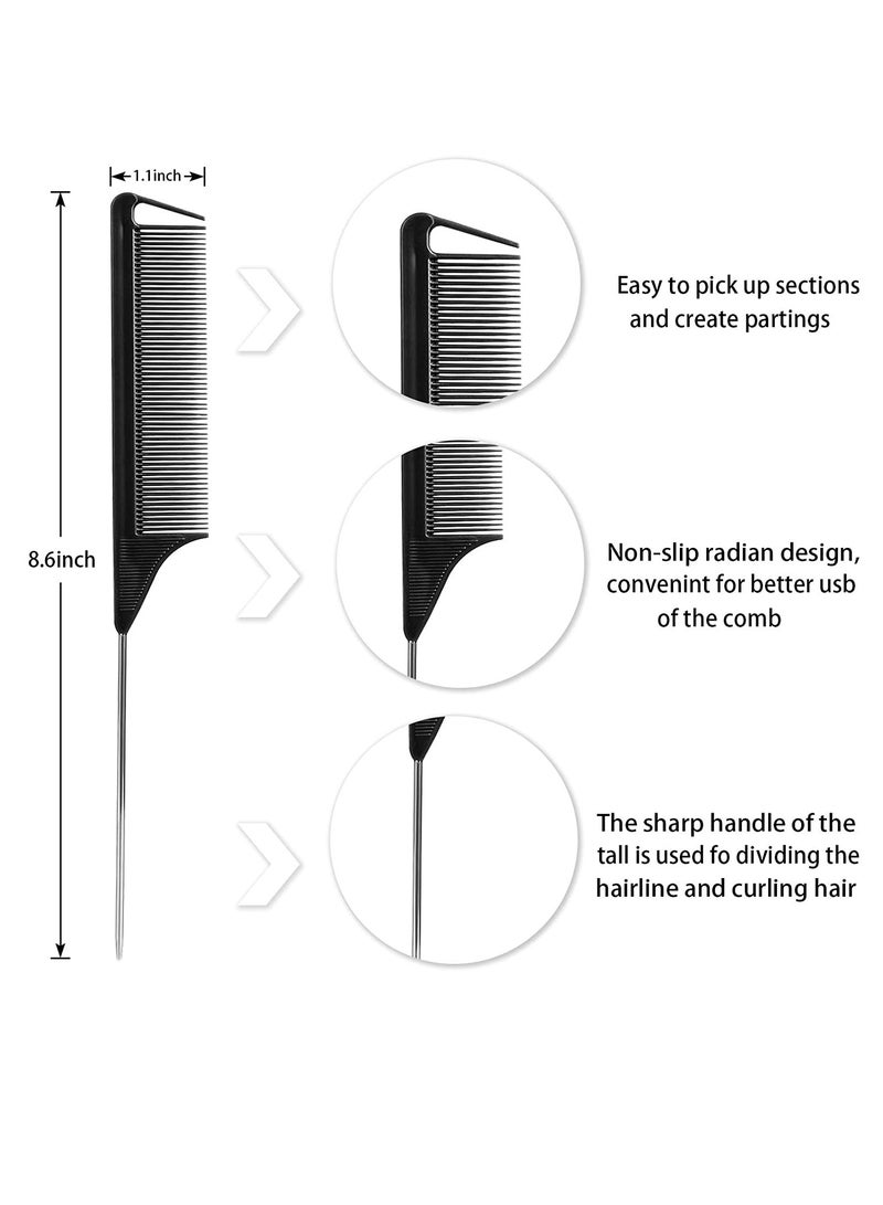 Rat Tail Combs, Hair Clips, Rat Tail Combs, Parting Comb for Braids, Metal Long Steel Pin Rat Tail Teasing Combs, Alligator Styling Sectioning Clips, Professional Hair Salon 3Pcs+7Pcs