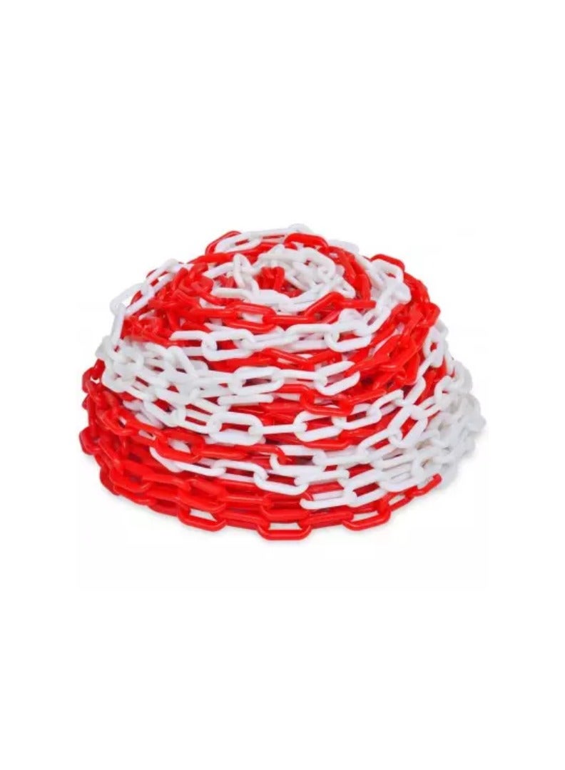 KNP KNP Red & White Multi-Purpose PVC Barrier Chain (8MMx15m) is a durable and lightweight solution for crowd control, safety demarcation, and restricted area marking. - Image 1