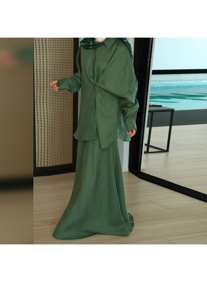 KUYING New Fashionable Design Flip Collar Long Sleeve Shirt High Waist Skirt Set - Image 1