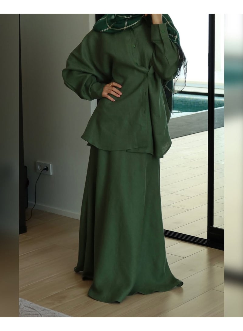 KUYING New Fashionable Design Flip Collar Long Sleeve Shirt High Waist Skirt Set - Image 3