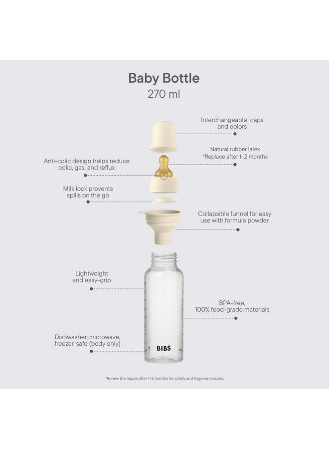 بيبس زجاجة رضاعة BIBS للأطفال 9 أونصة / 270 مل حلمة من المطاط الطبيعي - مضادة للمغص، خالية من مادة BPA، حلمة مستديرة، تدفق متوسط، خفيفة الوزن وسهلة التنظيف، مناسبة للأطفال حديثي الولادة من عمر 0 سنوات فما فوق - عاجي - Image 1
